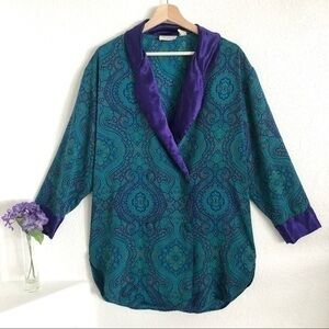 Vintage Victoria’s Secret purple green damask print satiny robe Small
